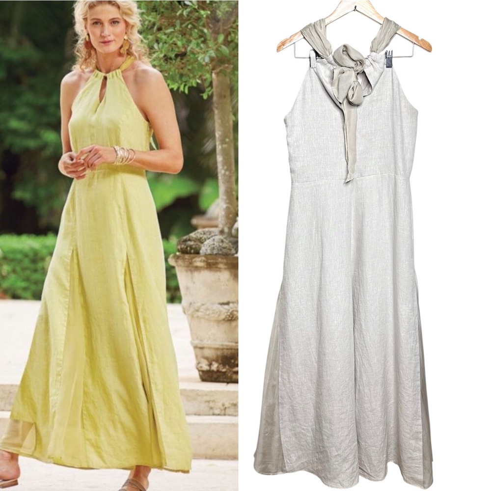 Soft Surroundings Allegory Linen & Silk Maxi Dress Natural Tan Small